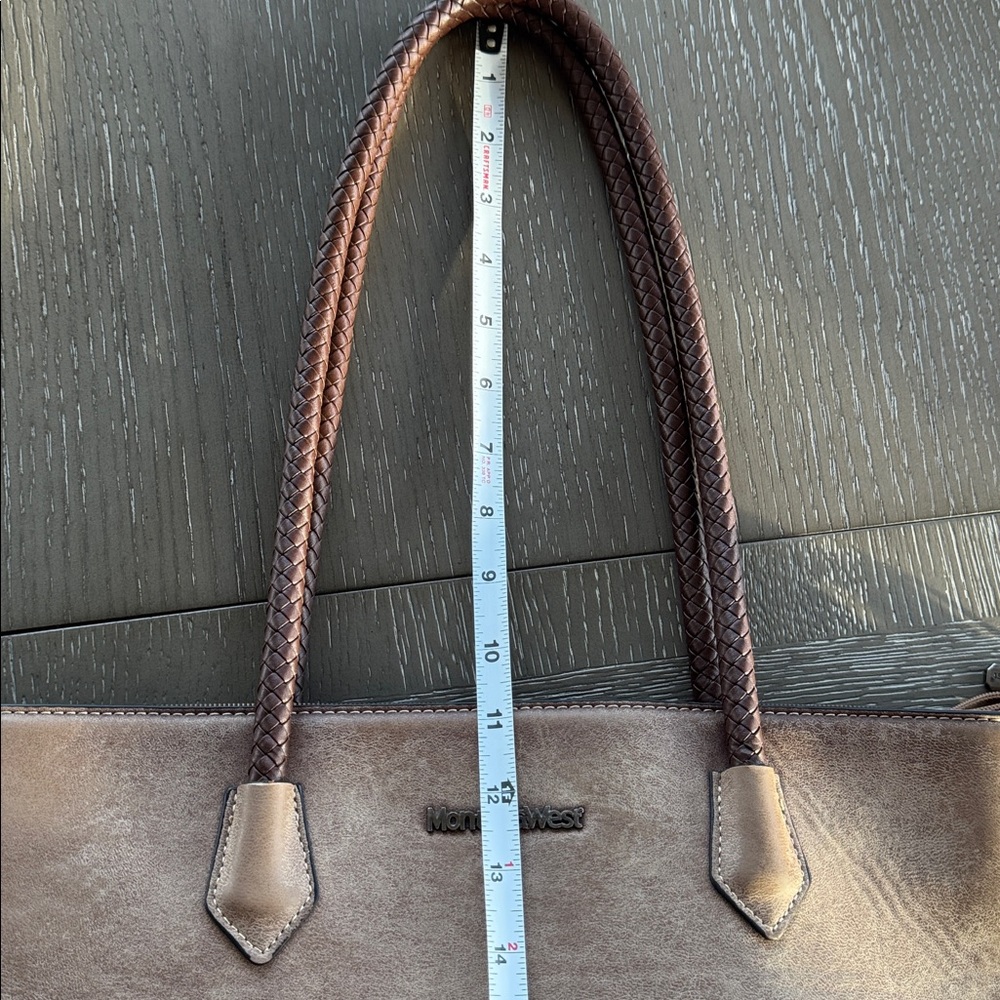 Montana West Pewter Brown Faux Leather Concealed Carry Bag Tote Braided Details - Picture 7 of 15